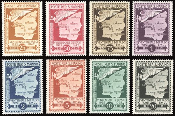 SAN MARINO - POSTA AEREA 1943 - Ventennale dei Fasci, non emessi, serie completa (26/33)