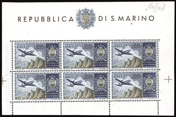 SAN MARINO - FOGLIETTI 1954 - 1.000 lire Aereo, foglietto (16)
