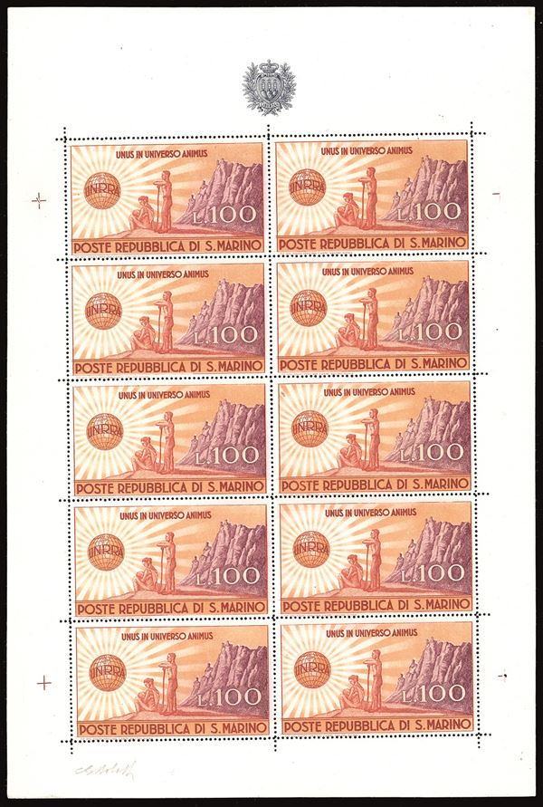 SAN MARINO - MINIFOGLI 1946 - 100 lire UNRRA, minifoglio (6)