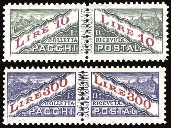 SAN MARINO - PACCHI POSTALI 1953 - 10 e 300 lire, filigrana ruota (35/36)