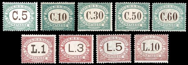 SAN MARINO - SEGNATASSE 1897/1919 - Prima emissione, serie completa (1/9)