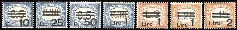 SAN MARINO - SEGNATASSE 1936/39 - Soprastampati, serie completa (47/53)  - Asta Filatelia - Cambi Casa d'Aste