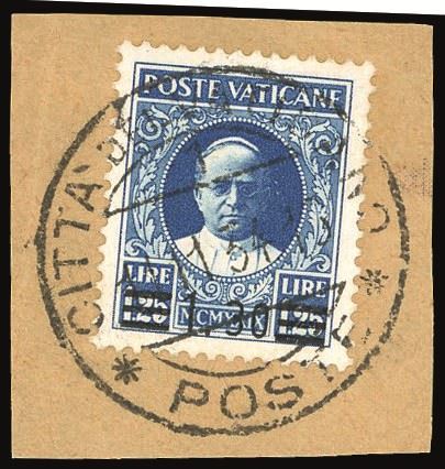 VATICANO 1934 - 1,30 lire su 1,25 lire, soprastampa di saggio, venduto come normale alla posta (36A)