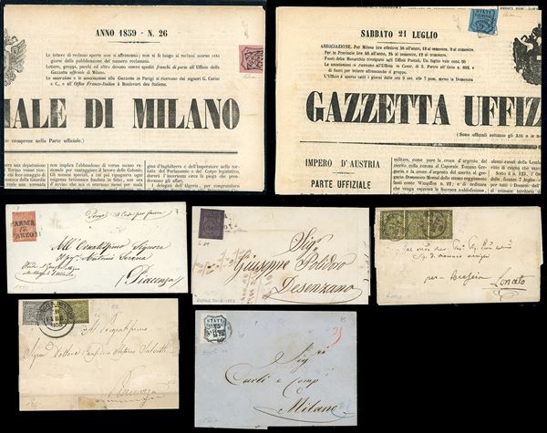 LOTTI E COLLEZIONI - PARMA 1852/1859 - Cinque lettere e due giornali con affrancature del periodo.