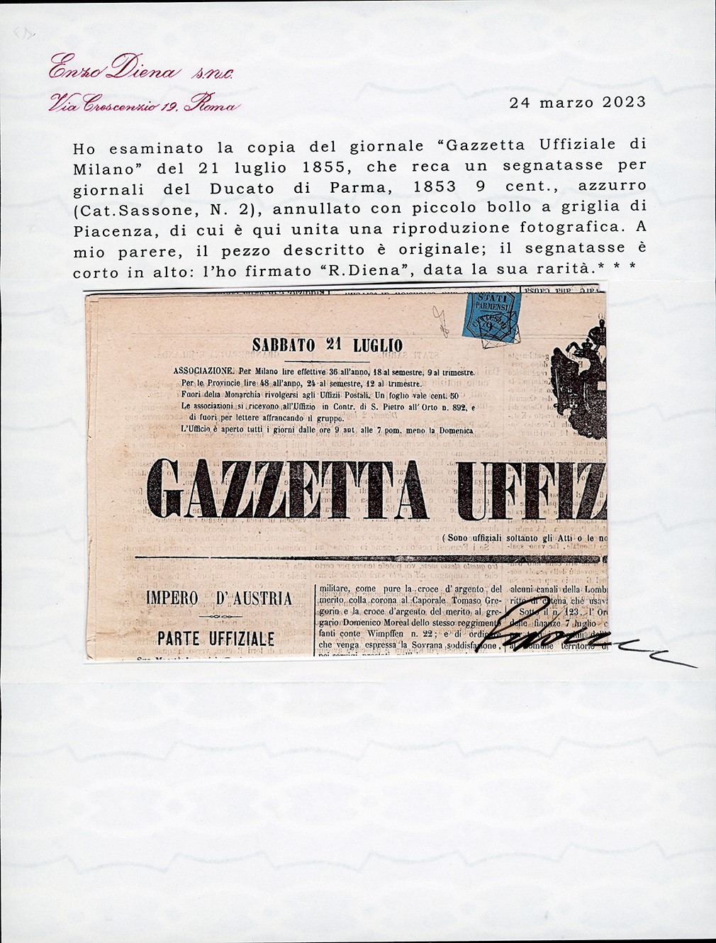 Lotti e Collezioni - Parma 1852/1859 - Cinque Lettere e Due Giornali con Affrancature del Periodo...