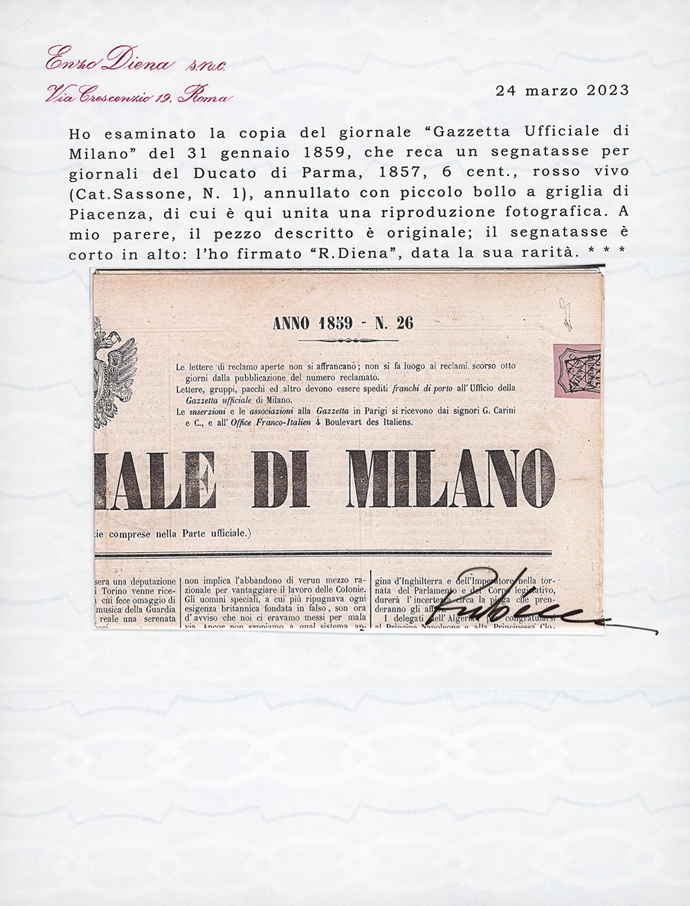 Lotti e Collezioni - Parma 1852/1859 - Cinque Lettere e Due Giornali con Affrancature del Periodo...