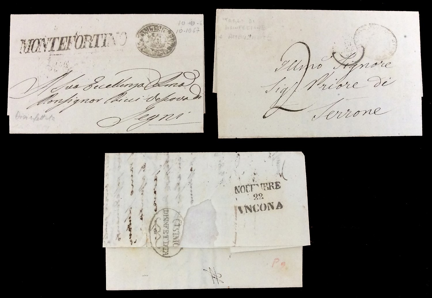 Lotti e Collezioni - Stato Pontificio Sanita' 1837/1867 - Bell'insieme di 15 Lettere Prefilatelic...