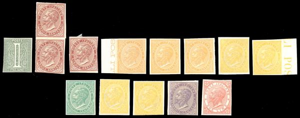 LOTTI E COLLEZIONI - REGNO D'ITALIA PROVE E SAGGI 1863 - Lotto di 14 prove dell'emissione De La Rue