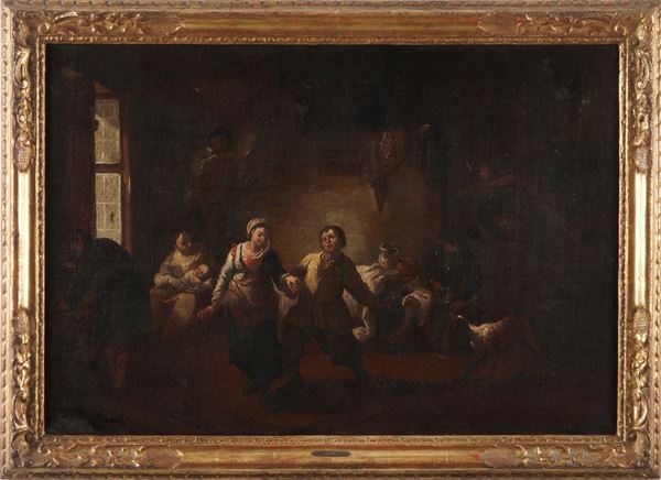 Scena di genere con interno di taverna