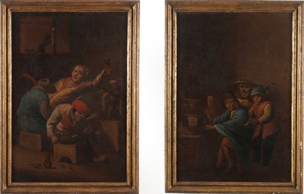 Scuola del XVII-XVIII secolo Scene con interni di osteria