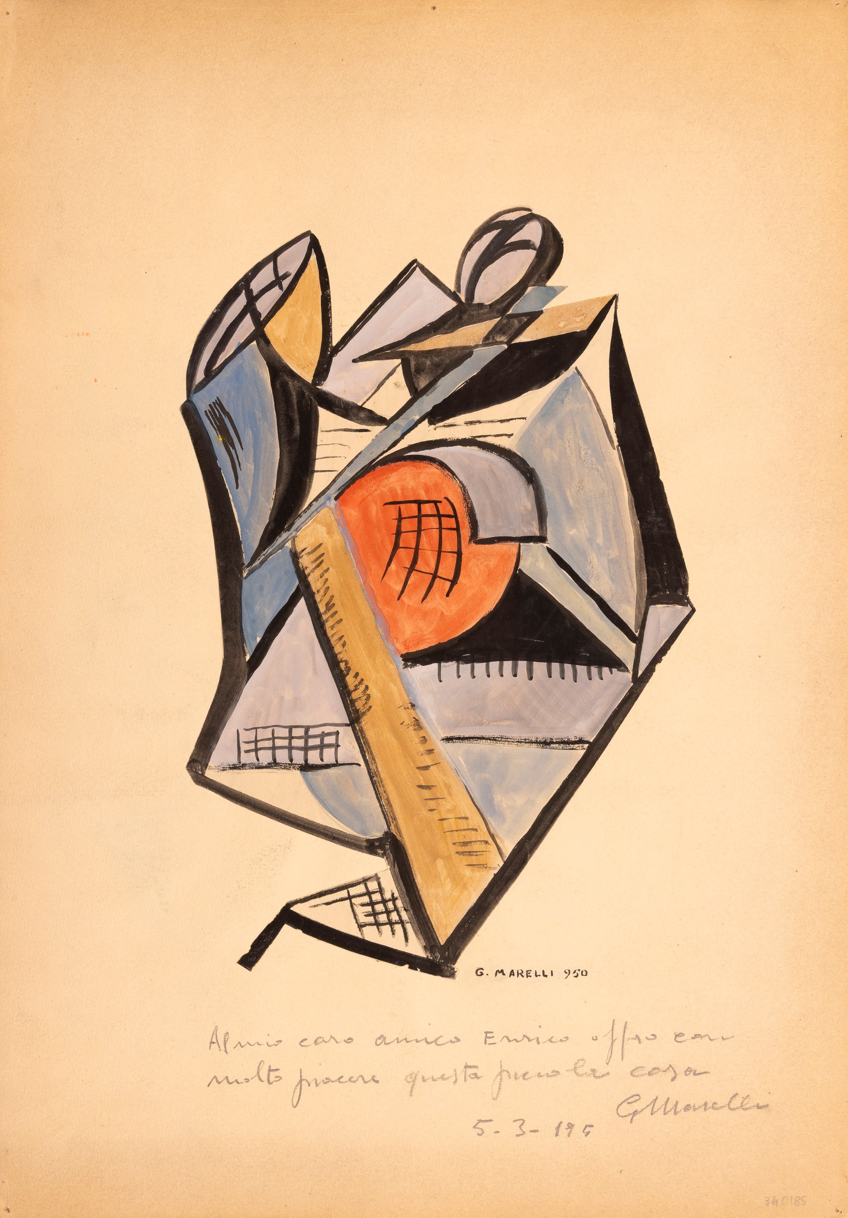 Giulio Marelli - Composizione astratta, pastelli e tecnica mista su carta