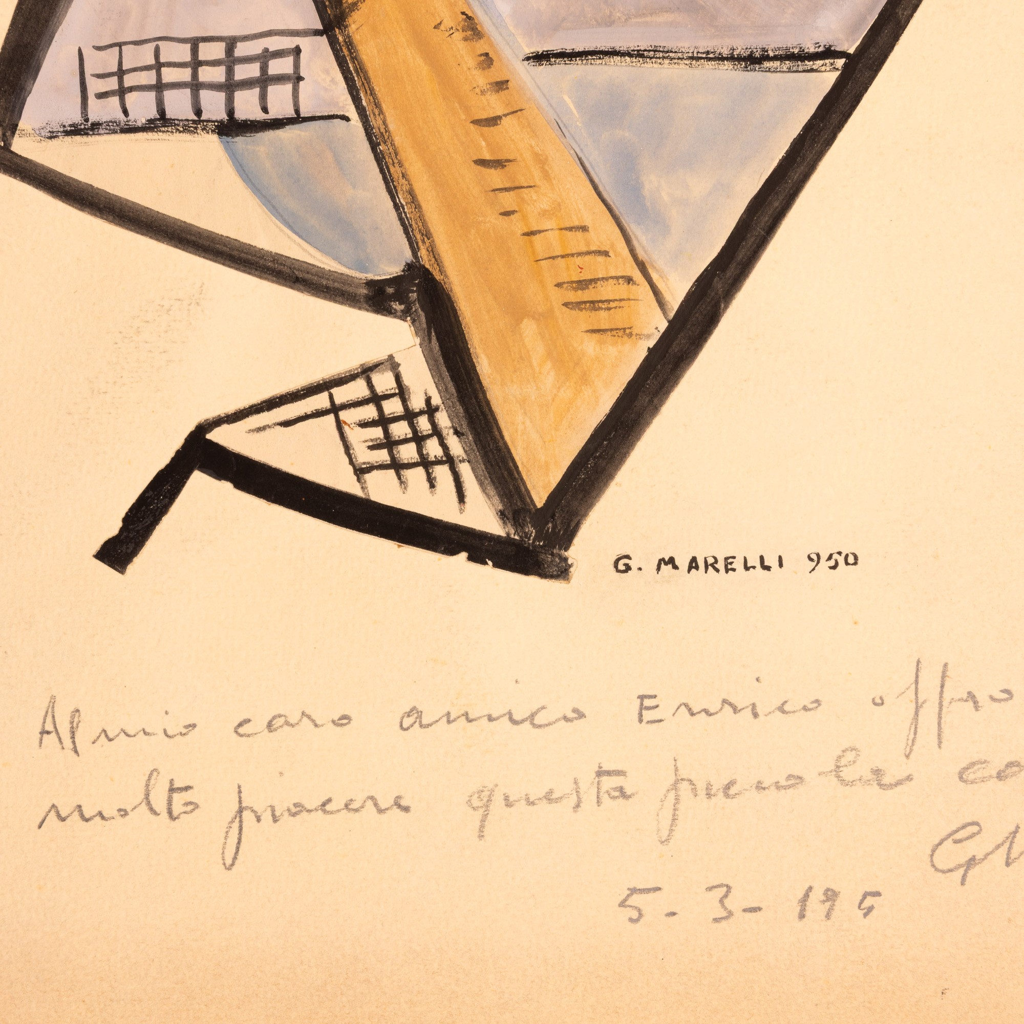Giulio Marelli - Composizione astratta, pastelli e tecnica mista su carta