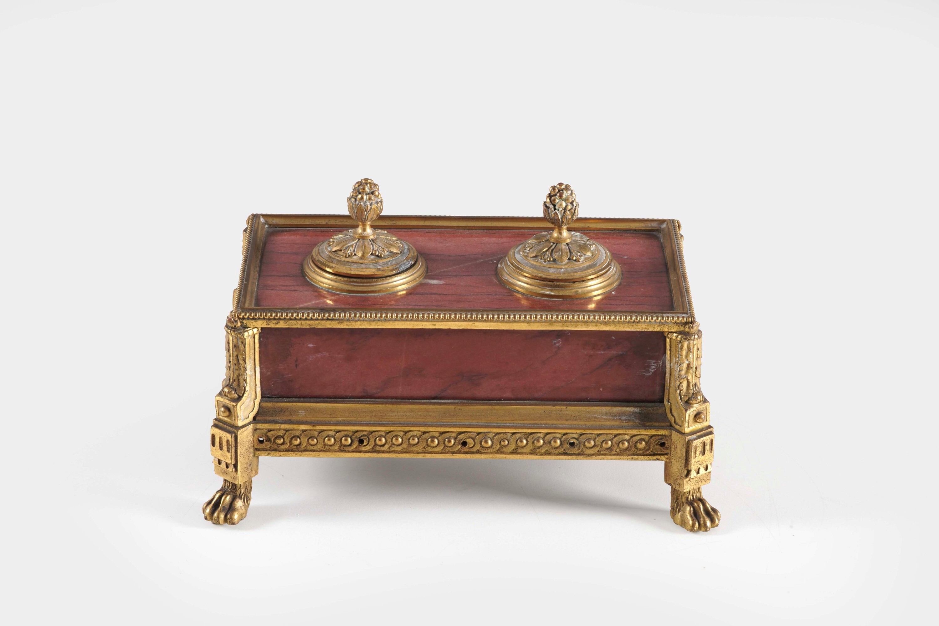 Calamaio in Bronzo Dorato e Marmo Rosso. XIX-XX Secolo