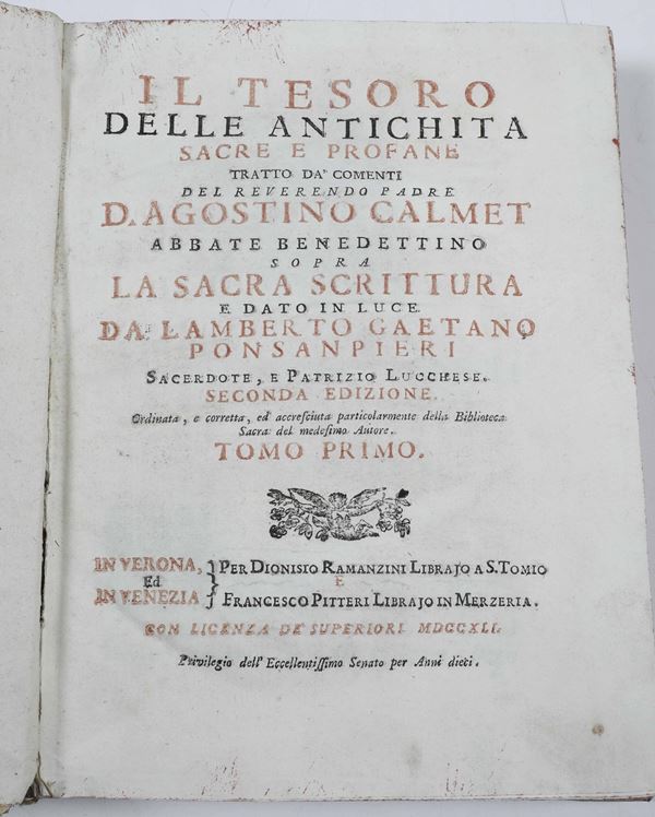 Calmet Agostino Il tesoro delle antichità sacre e profane...Verona e Venezia, Ramanzini e Pitteri, 1741-1750