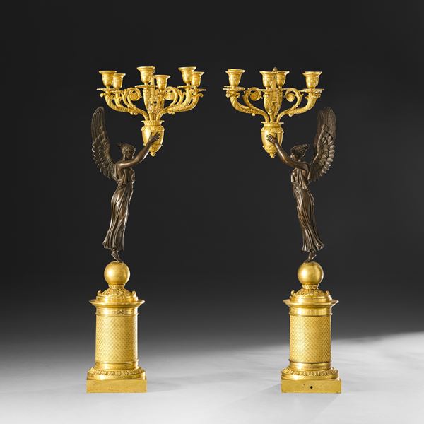 Coppia di importanti candelabri. Francia, XIX secolo