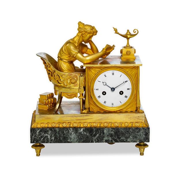Pendola da tavolo "La Liseuse". Francia, prima metà XIX secolo, dal modello di Jean André Reiche