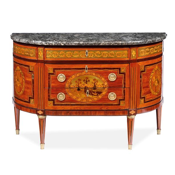 Cassettone Luigi XVI demilune. Francia, fine XVIII secolo
