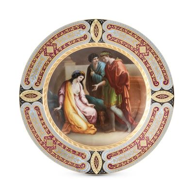 Boemia, Piatto decorativo in porcellana policroma e dorata (metà XIX secolo circa)