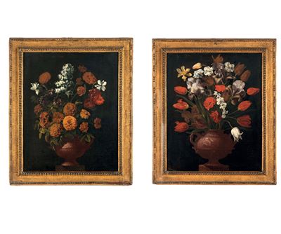 Scuola napoletana, Natura morta con vasi di fiori, olio su tela