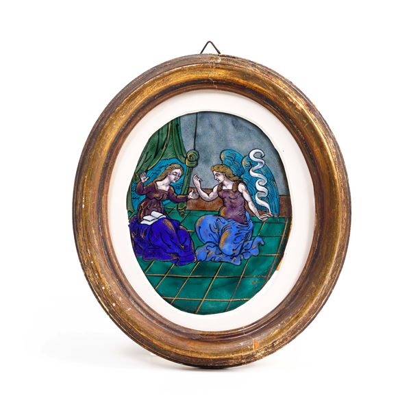 Placca su rame smaltata con Annunciazione, XIX secolo