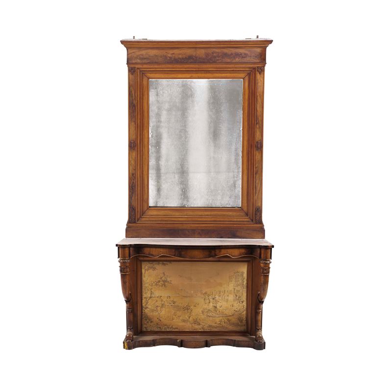 Consolle Luigi Filippo in legno con arazzo alla base. XIX secolo  - Asta Antiquariato - Cambi Casa d'Aste