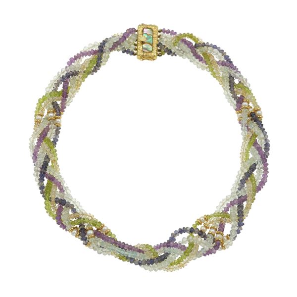 Girocollo con quarzi multicolor e piccole perle