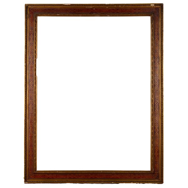 Grande cornice in legno dipinto e dorato. XIX-XX secolo cm135x174. luce cm  110,5x148,5 battuta  cm 113,5 x 152,5