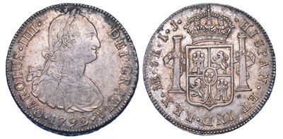 Perù, Carlos IV, 1792. 8 Reales in argento