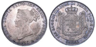 Maria Luigia d'Austria, 5 Lire 1832, Argento