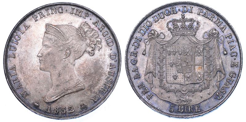 PARMA. MARIA LUIGIA D'AUSTRIA, 1815-1847. 5 Lire 1832.  - Auction Numismatics - Cambi Casa d'Aste