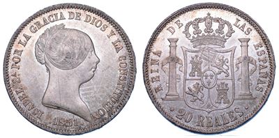 Isabel II, 20 Reales 1851, Barcelona