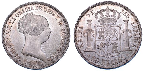 SPAGNA. ISABEL II, 1833-1868. 20 Reales 1851. Barcelona.