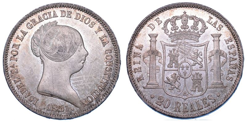 SPAGNA. ISABEL II, 1833-1868. 20 Reales 1851. Barcelona.  - Asta Numismatica - Cambi Casa d'Aste