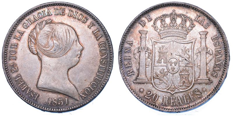 SPAGNA. ISABEL II, 1833-1868. 20 Reales 1851. Barcelona.  - Asta Numismatica - Cambi Casa d'Aste