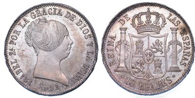 Spagna, Isabel II, 10 Reales, 1851, Barcelona