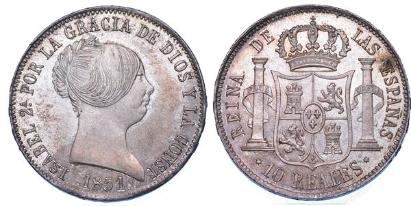 SPAGNA. ISABEL II, 1833-1868. 10 Reales 1851. Barcelona.