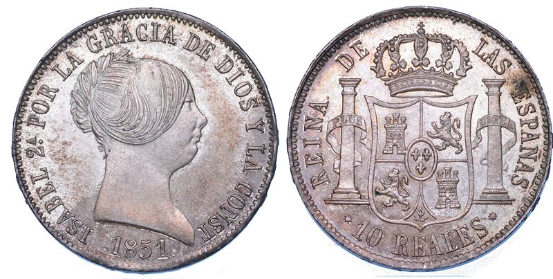 SPAGNA. ISABEL II, 1833-1868. 10 Reales 1851. Barcelona.  - Asta Numismatica - Cambi Casa d'Aste