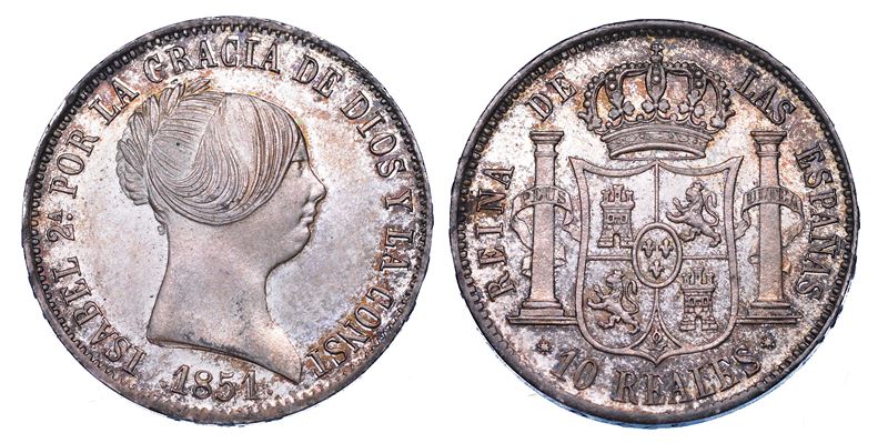 SPAGNA. ISABEL II, 1833-1868. 10 Reales 1851. Barcelona.  - Auction Numismatics - Cambi Casa d'Aste