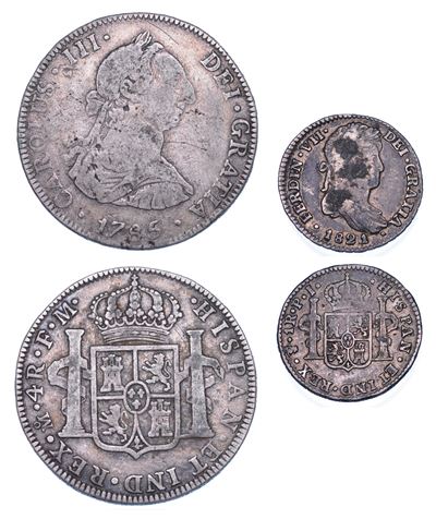 Carlos III, 4 Reales 1785 - Fernando VII, Real 1821