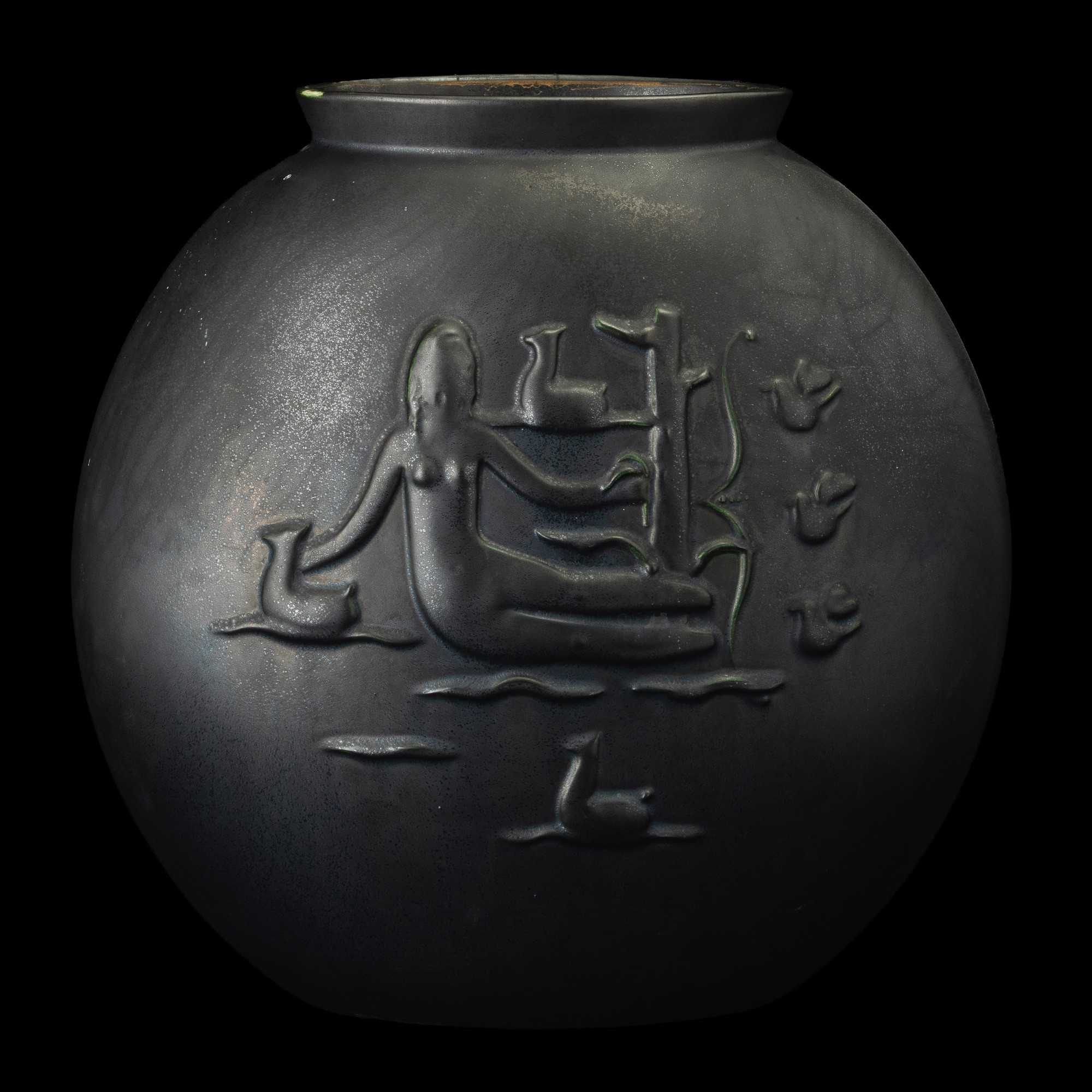 Angelo Biancini - Vaso a lente, terraglia a colaggio con smalto antracite opaco