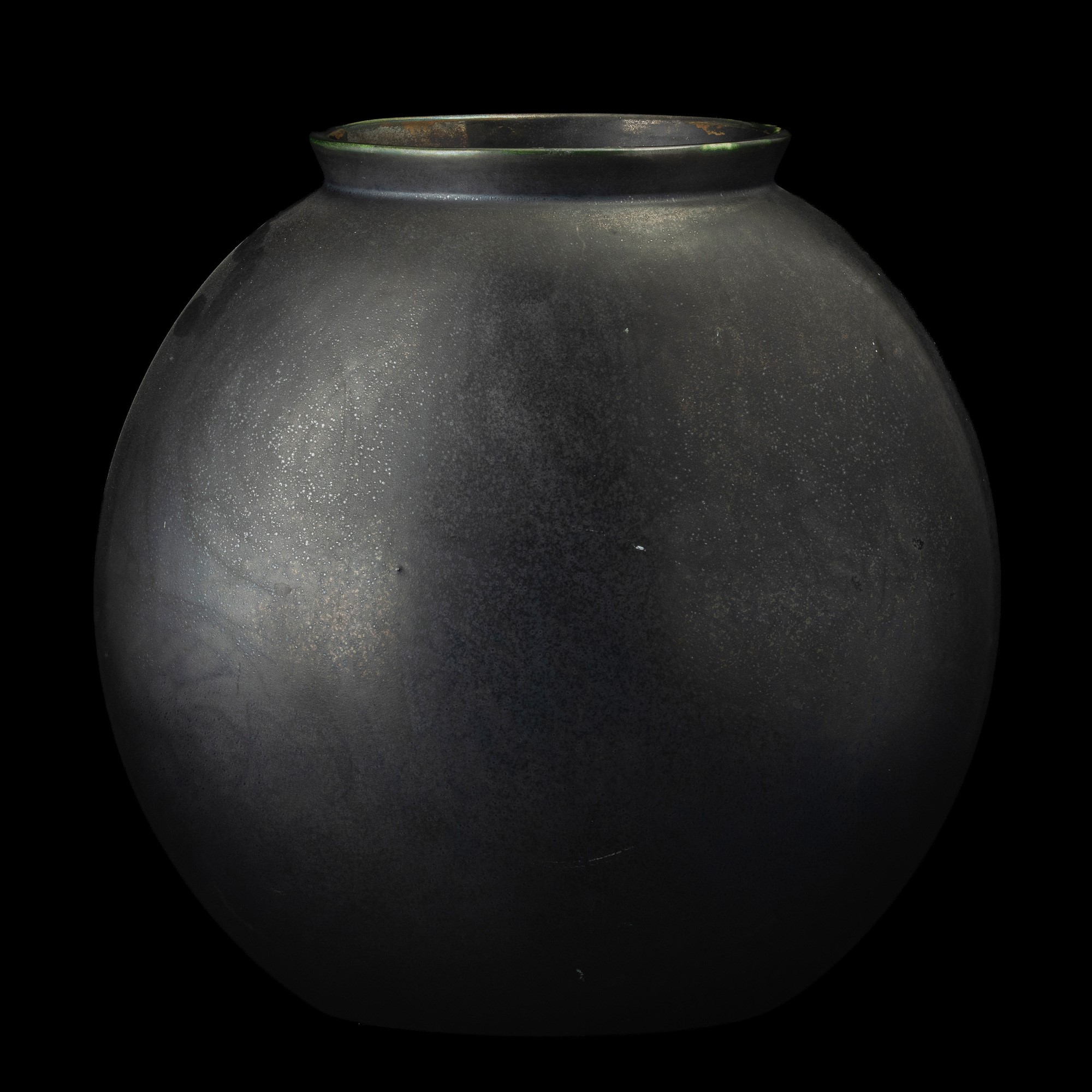 Angelo Biancini - Vaso a lente, terraglia a colaggio con smalto antracite opaco
