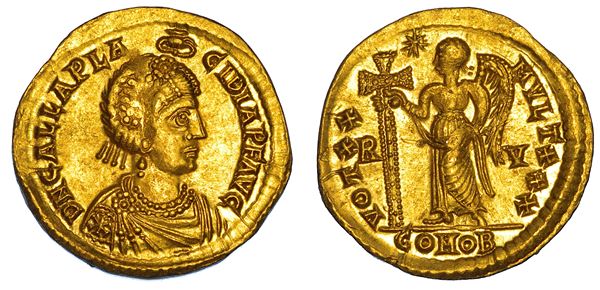 GALLA PLACIDIA (moglie di Costanzo III e madre di Valentiniano III), 421-450. Solido, 425-426. Ravenna.
