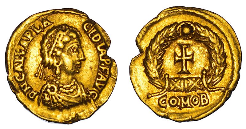 GALLA PLACIDIA (moglie di Costanzo III e madre di Valentiniano III), 421-450. Tremisse, 426-430. Ravenna o Roma.  - Auction Numismatics - Cambi Casa d'Aste