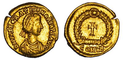 Giusta Grata Onoria, Tremisse, 430-455, Ravenna o Roma
