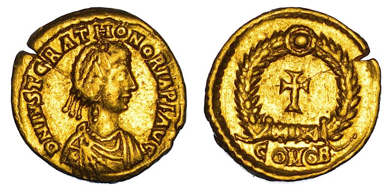 GIUSTA GRATA ONORIA (figlia di Costanzo III), 430-455. Tremisse, 430-449. Ravenna o Roma.  - Auction Numismatics - Cambi Casa d'Aste