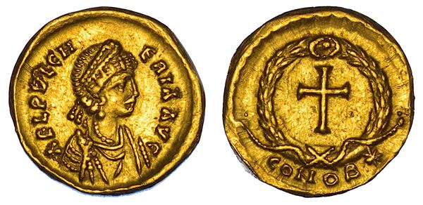 ELIA PULCHERIA (figlia di Arcadio e moglie di Marciano), 414-453. Tremisse. Costantinopoli.