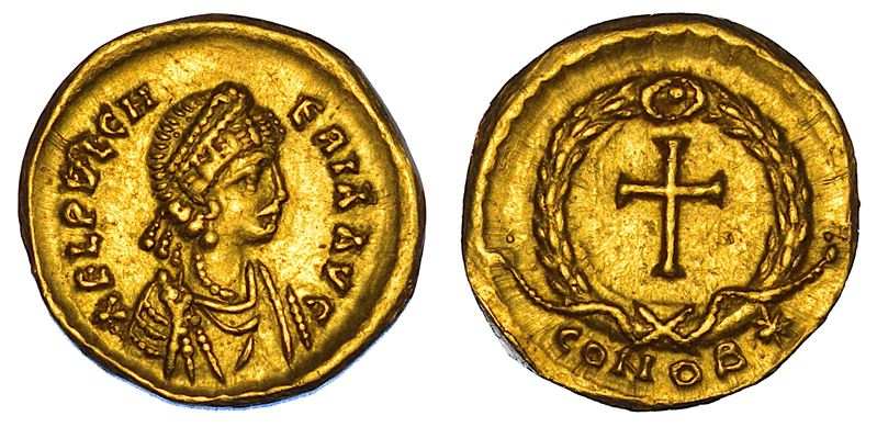 ELIA PULCHERIA (figlia di Arcadio e moglie di Marciano), 414-453. Tremisse. Costantinopoli.  - Asta Numismatica - Cambi Casa d'Aste