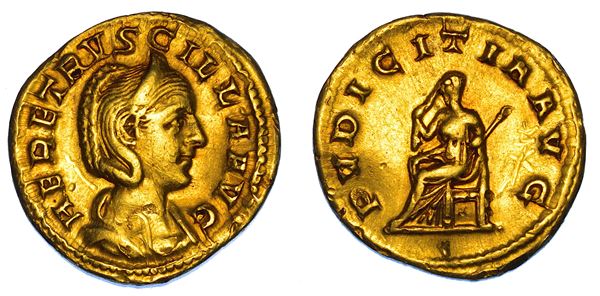ERENNIA ETRUSCILLA (moglie di Traiano Decio e madre di Erennio Etrusco), 249-251. Aureo. Roma.