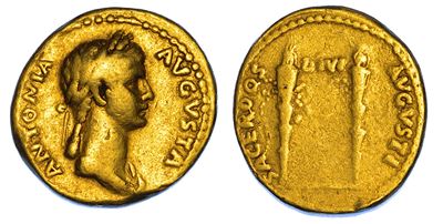Antonia Augusta, Aureo, 36 a.C.-37 d.C., Roma
