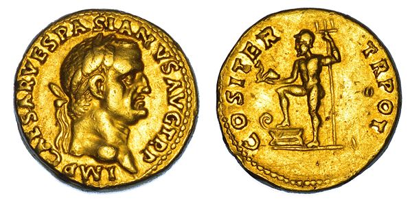 VESPASIANO, 69-79. Aureo, circa 70. Lugdunum.